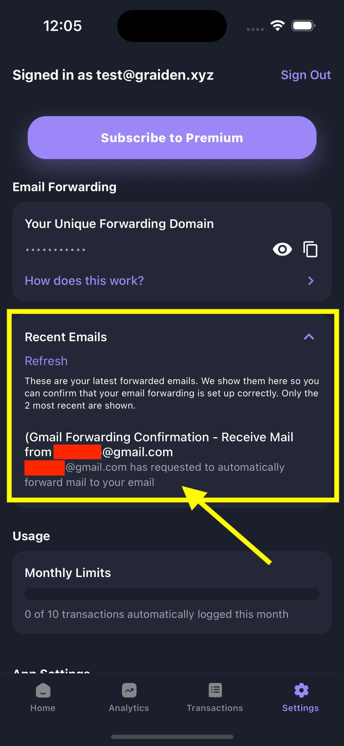Verification screenshot from Graiden Profile page