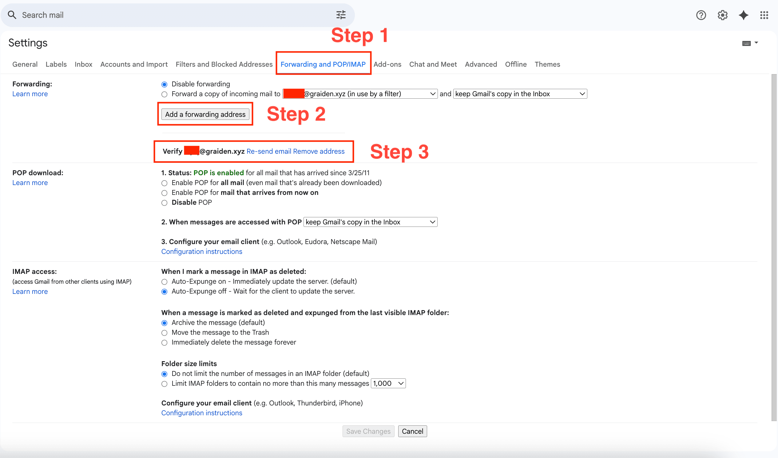 Forwarding and POP/IMAP tab in Gmail